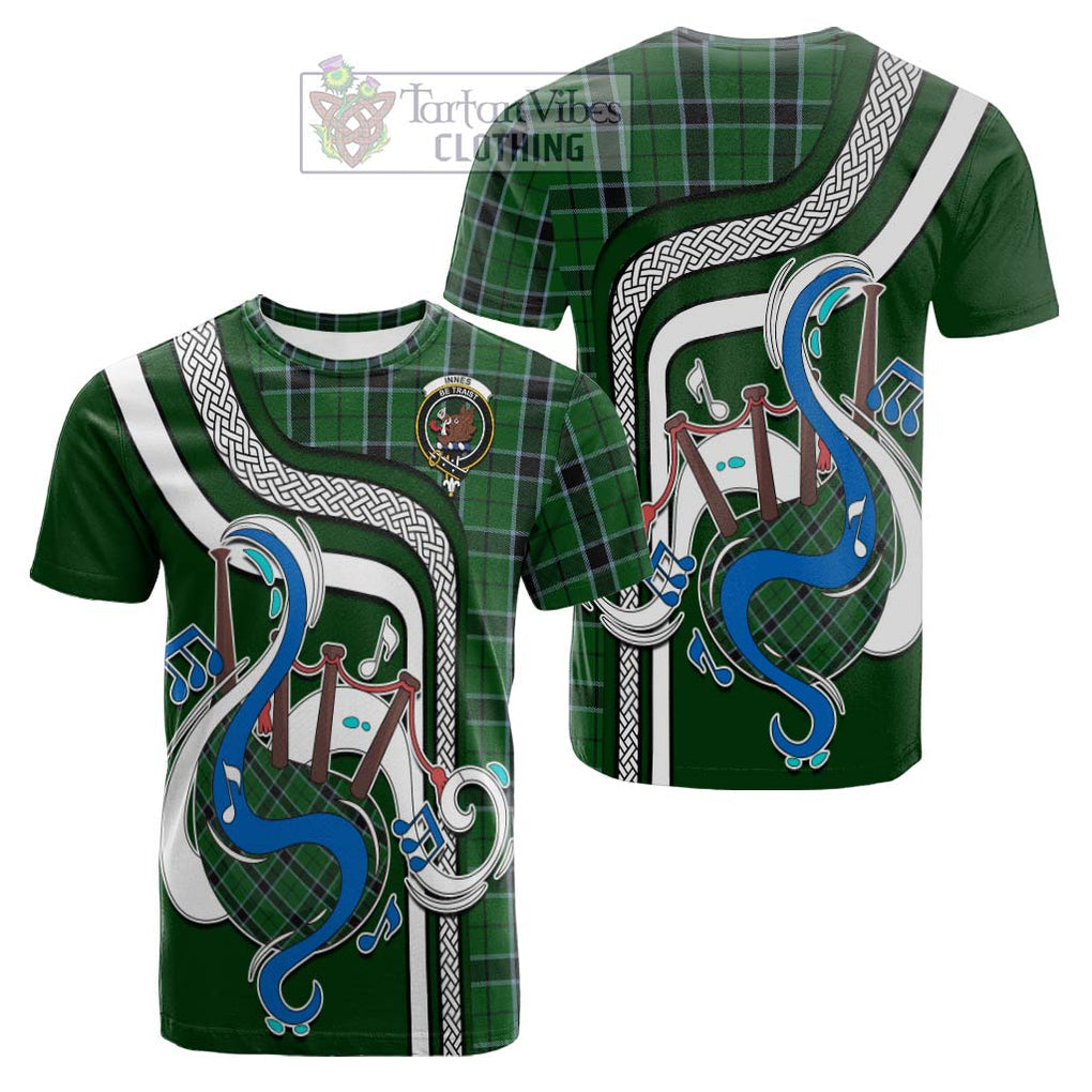 Tartan Vibes Clothing Innes Hunting Tartan Cotton T-shirt with Epic Bagpipe Style