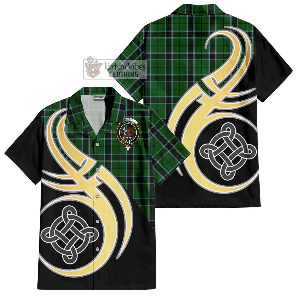 Innes Hunting Tartan Short Sleeve Button Shirt with Family Crest and Celtic Symbol Style - Tartan Vibes Clothing