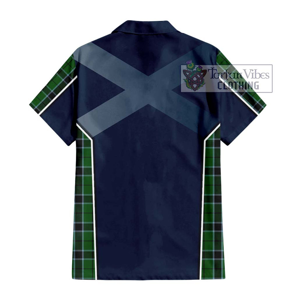 Innes Hunting Tartan Short Sleeve Button Shirt with Family Crest and Lion Rampant Vibes Sport Style - Tartan Vibes Clothing