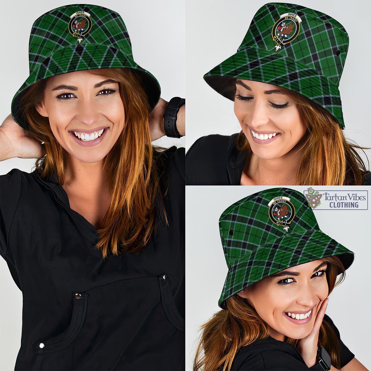 Tartan Vibes Clothing Innes Hunting Tartan Bucket Hat with Family Crest