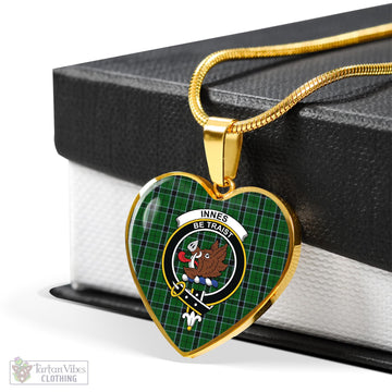 Innes Hunting Tartan Heart Necklace with Family Crest