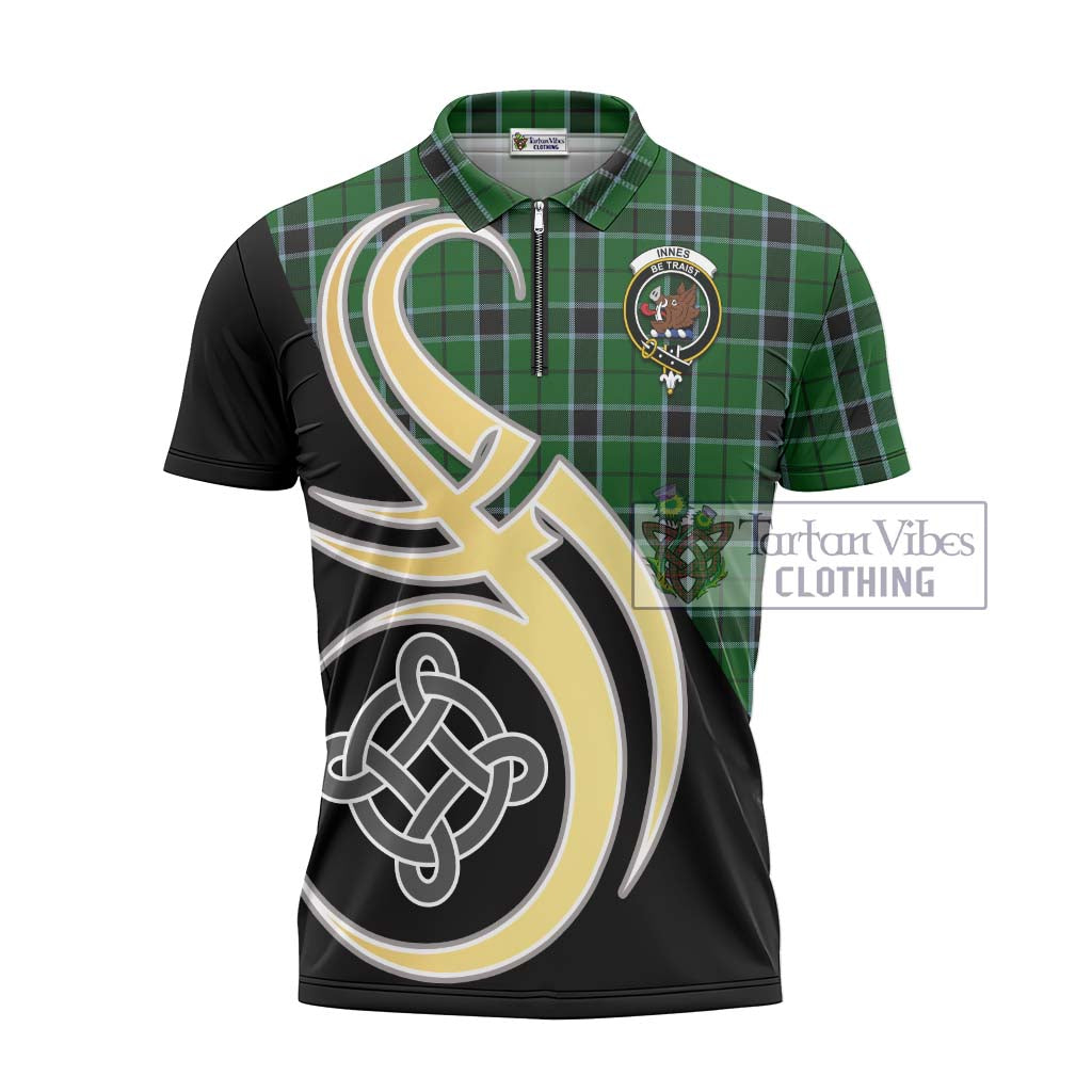 Tartan Vibes Clothing Innes Hunting Tartan Zipper Polo Shirt with Family Crest and Celtic Symbol Style