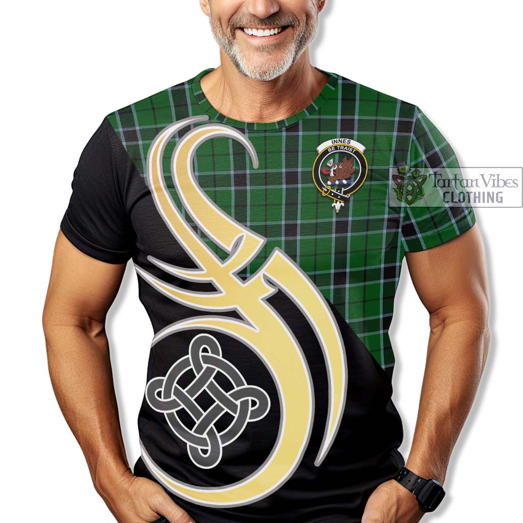 Tartan Vibes Clothing Innes Hunting Tartan T-Shirt with Family Crest and Celtic Symbol Style