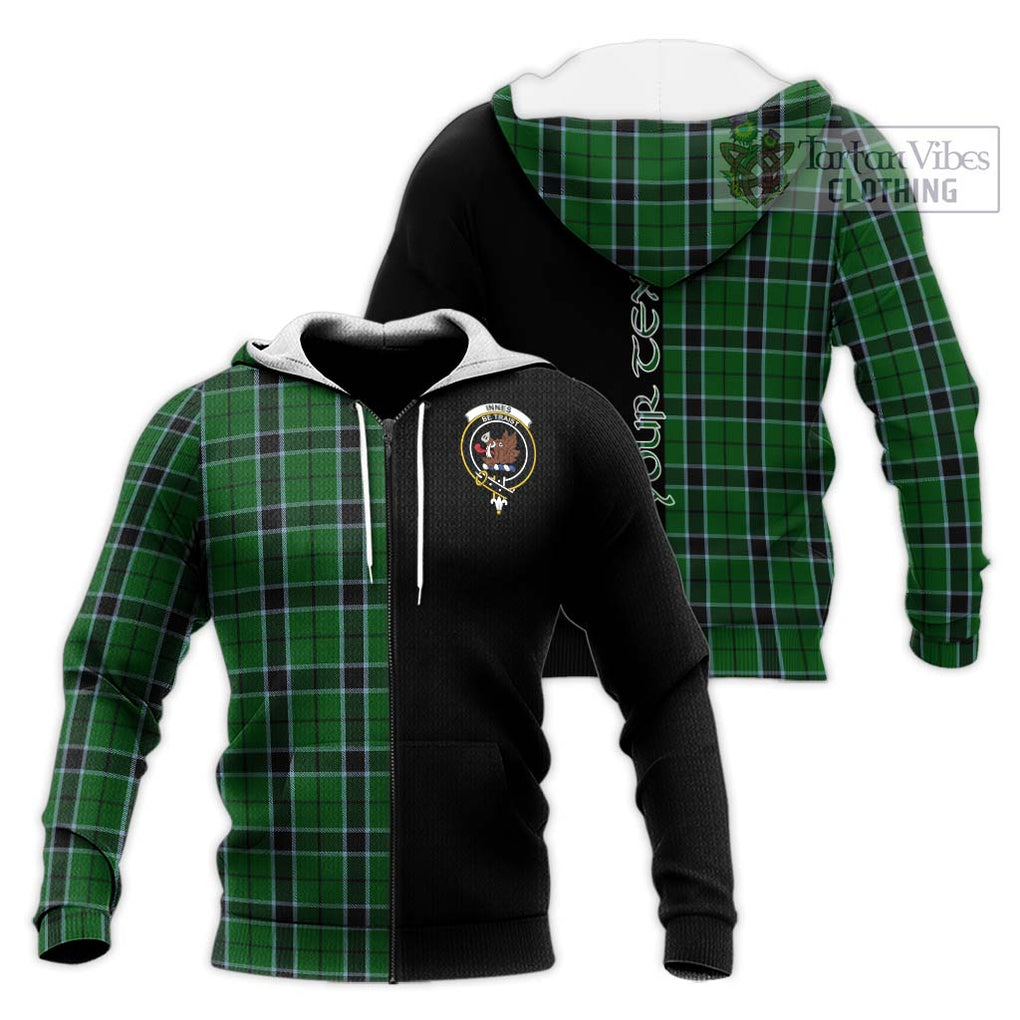 Innes Hunting Tartan Knitted Hoodie with Family Crest and Half Of Me Style Unisex Knitted Zip Hoodie - Tartanvibesclothing Shop