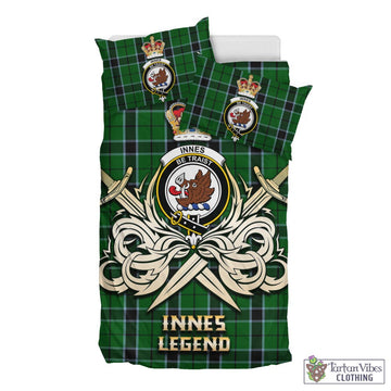 Innes Hunting Tartan Bedding Set with Clan Crest and the Golden Sword of Courageous Legacy