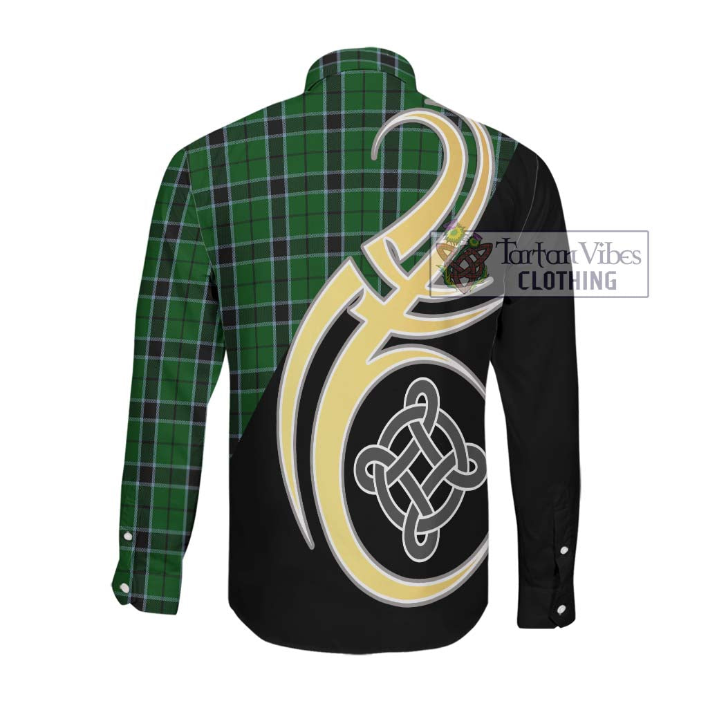 Innes Hunting Tartan Long Sleeve Button Shirt with Family Crest and Celtic Symbol Style Men's Shirt - Tartan Vibes Clothing