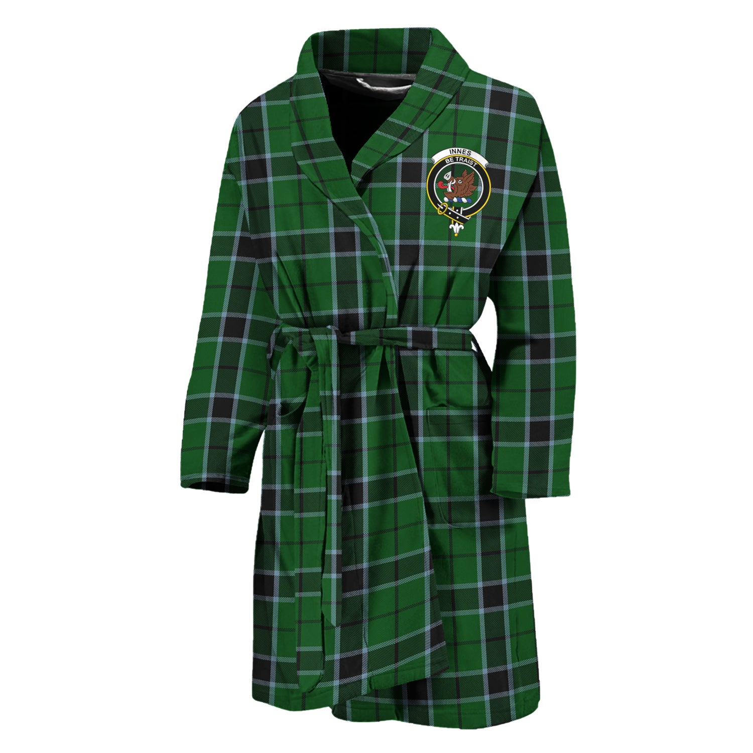 Innes Hunting Tartan Bathrobe with Family Crest Unisex M - Tartan Vibes Clothing