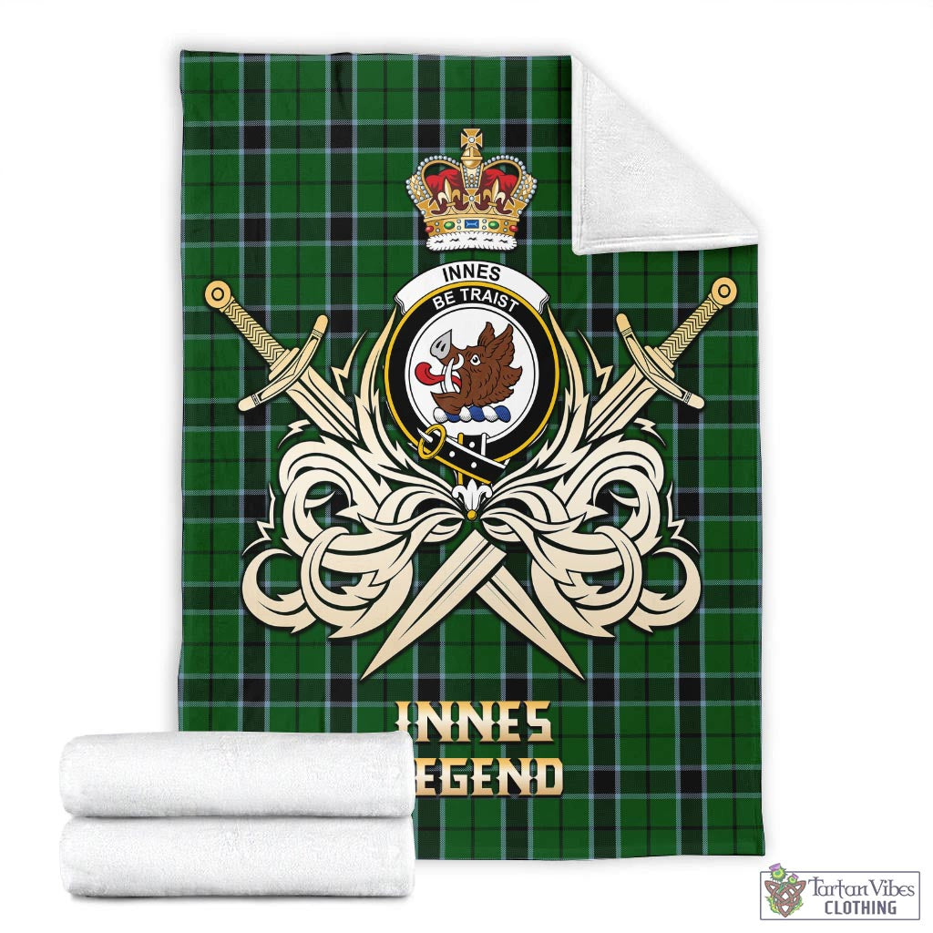 Tartan Vibes Clothing Innes Hunting Tartan Blanket with Clan Crest and the Golden Sword of Courageous Legacy