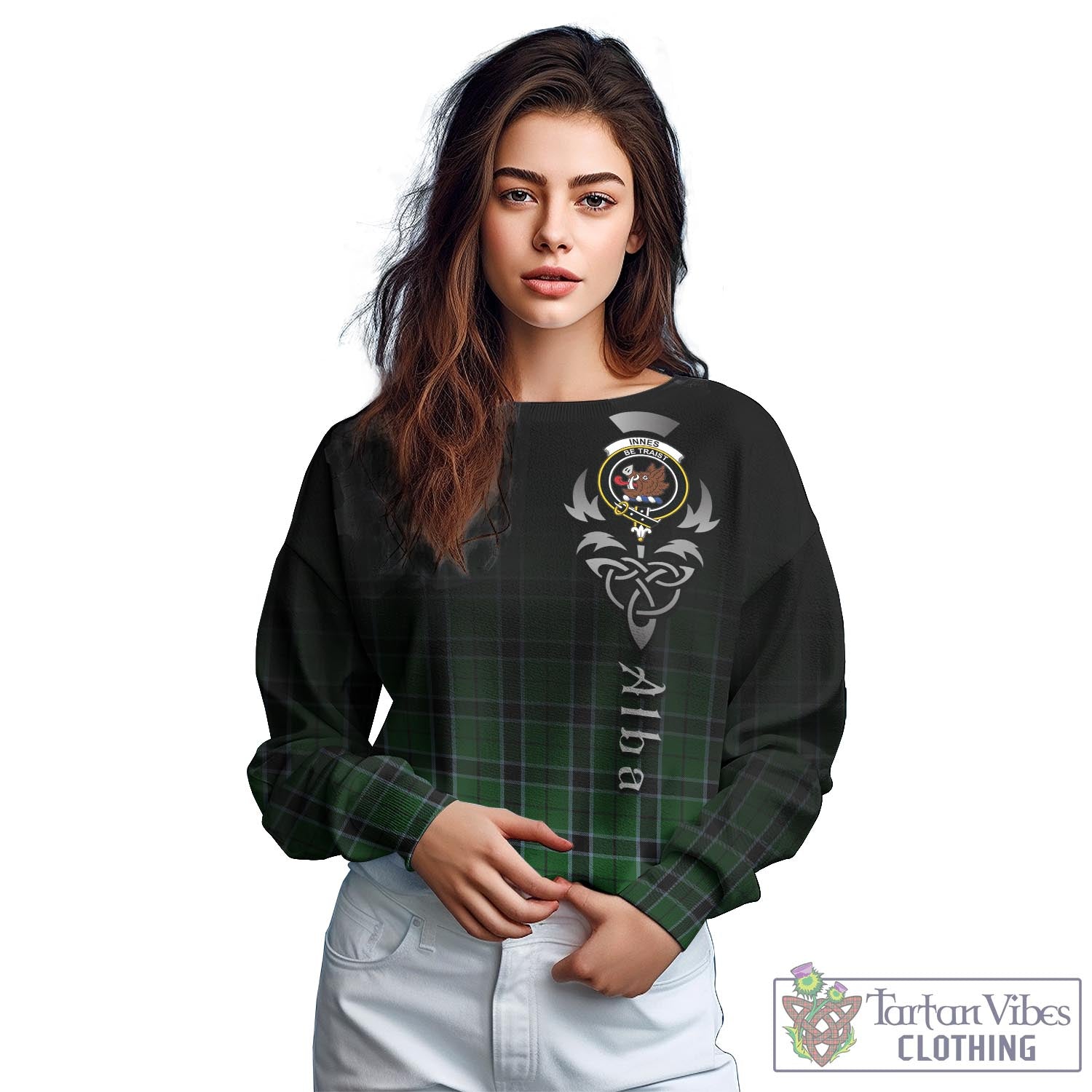 Tartan Vibes Clothing Innes Hunting Tartan Sweatshirt Featuring Alba Gu Brath Family Crest Celtic Inspired