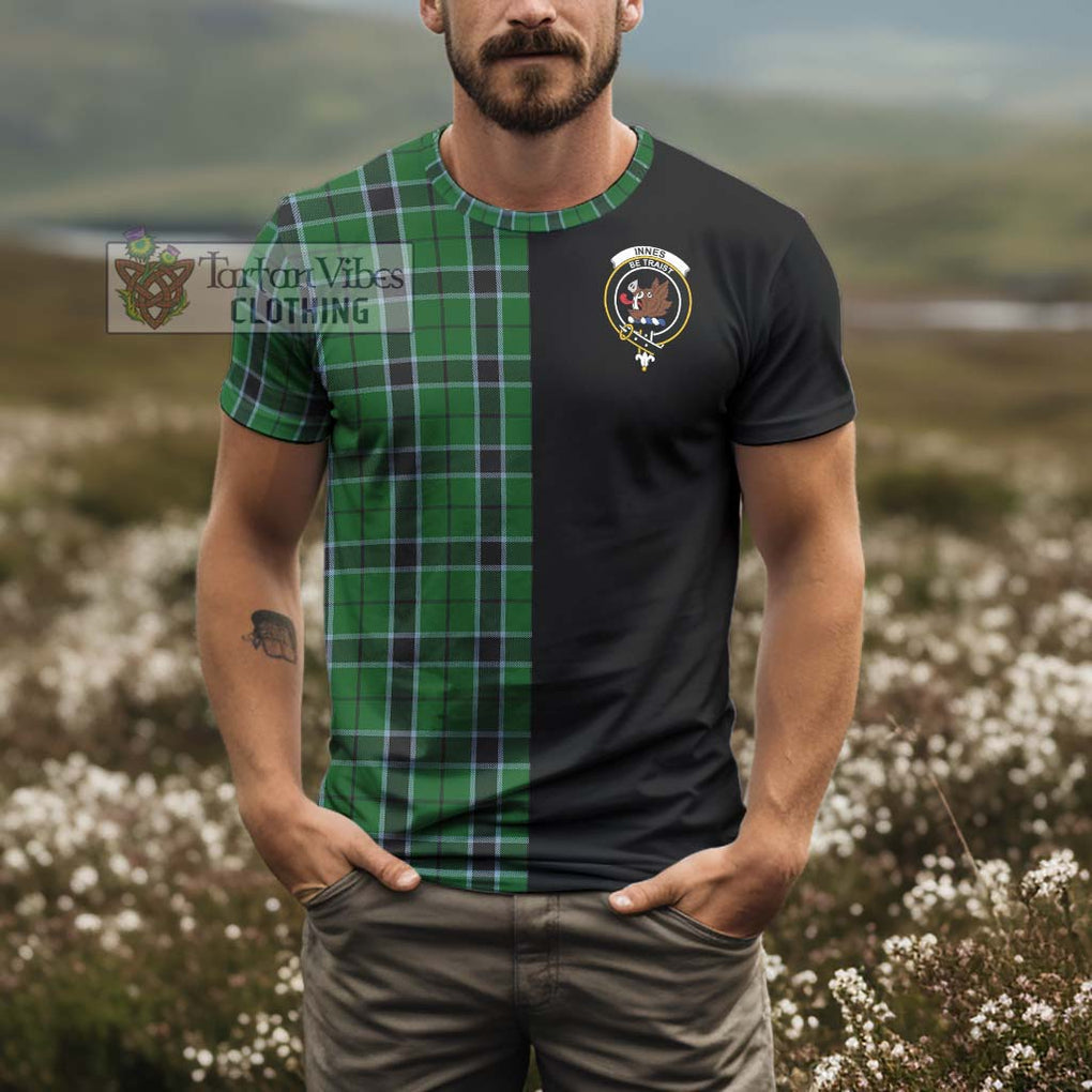 Innes Hunting Tartan T-Shirt with Family Crest and Half Of Me Style - Tartanvibesclothing Shop