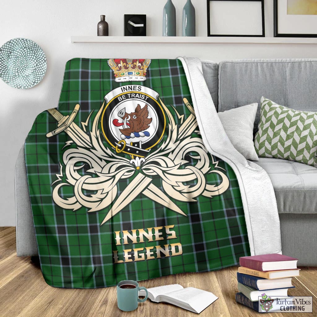 Tartan Vibes Clothing Innes Hunting Tartan Blanket with Clan Crest and the Golden Sword of Courageous Legacy