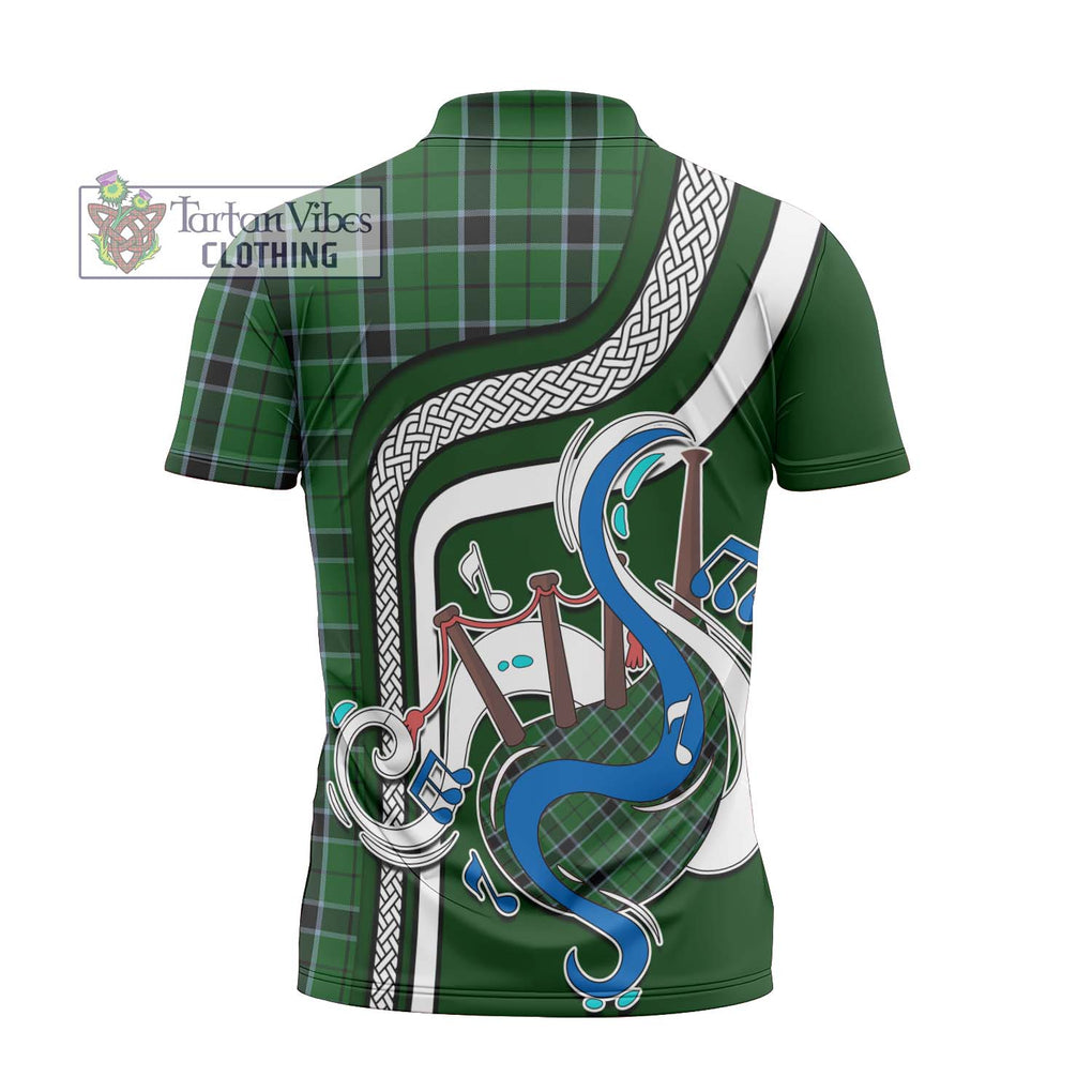 Innes Hunting Tartan Zipper Polo Shirt with Epic Bagpipe Style - Tartanvibesclothing Shop