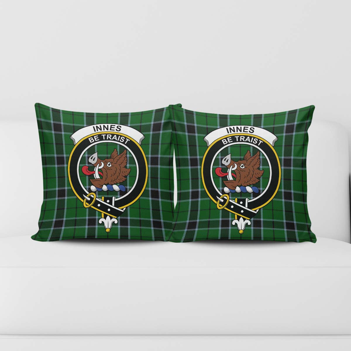 Innes Hunting Tartan Pillow Cover with Family Crest - Tartanvibesclothing