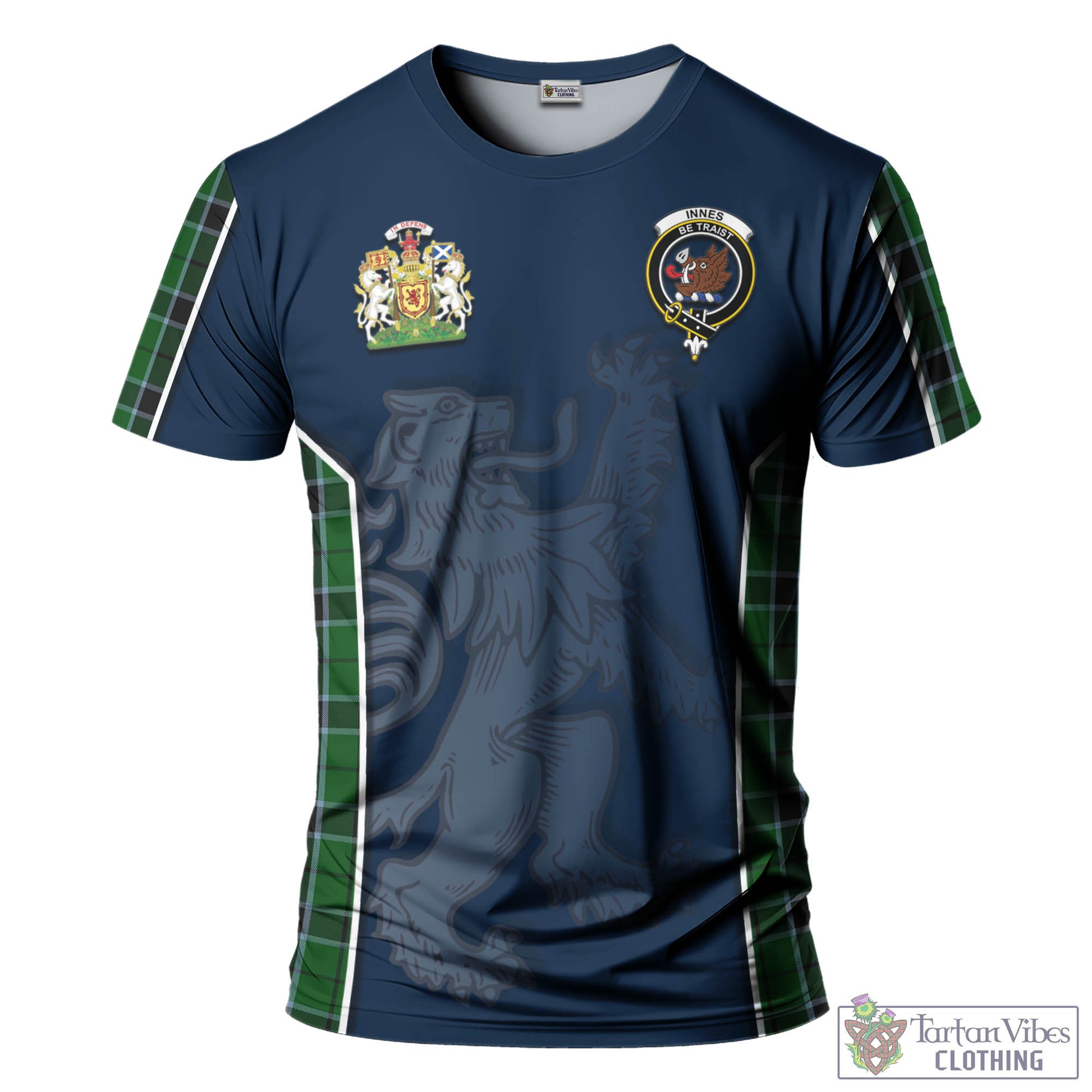 Tartan Vibes Clothing Innes Hunting Tartan T-Shirt with Family Crest and Lion Rampant Vibes Sport Style