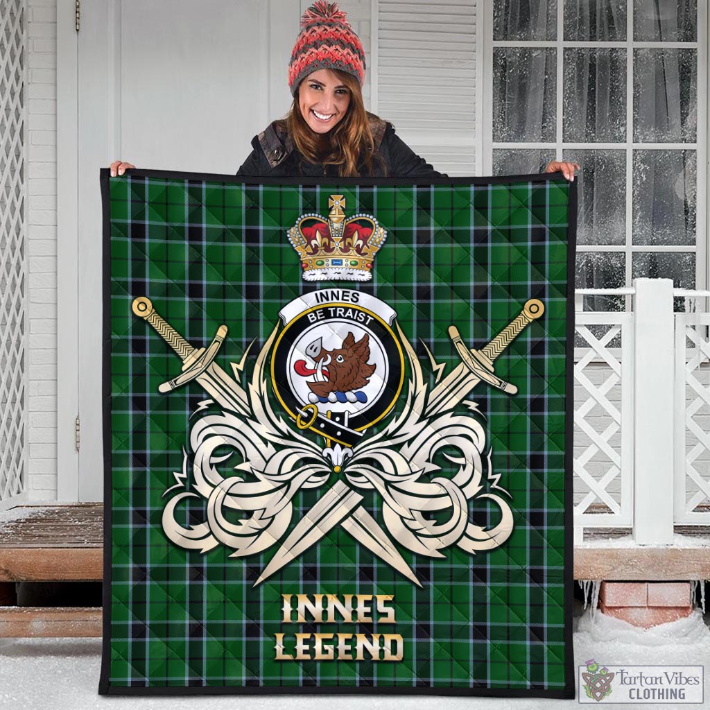 Tartan Vibes Clothing Innes Hunting Tartan Quilt with Clan Crest and the Golden Sword of Courageous Legacy