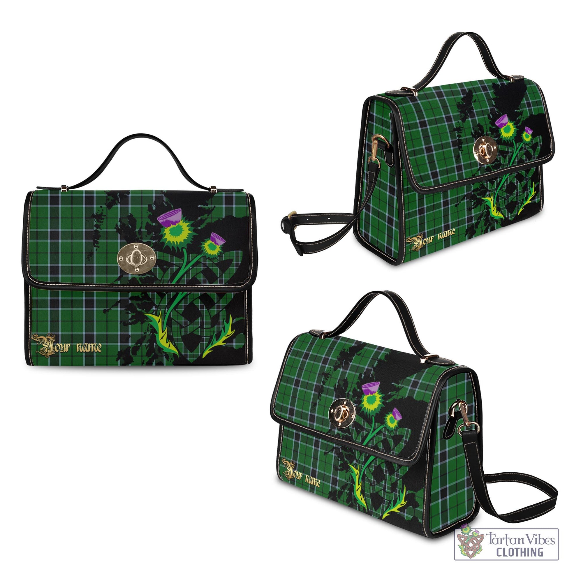 Tartan Vibes Clothing Innes Hunting Tartan Waterproof Canvas Bag with Scotland Map and Thistle Celtic Accents