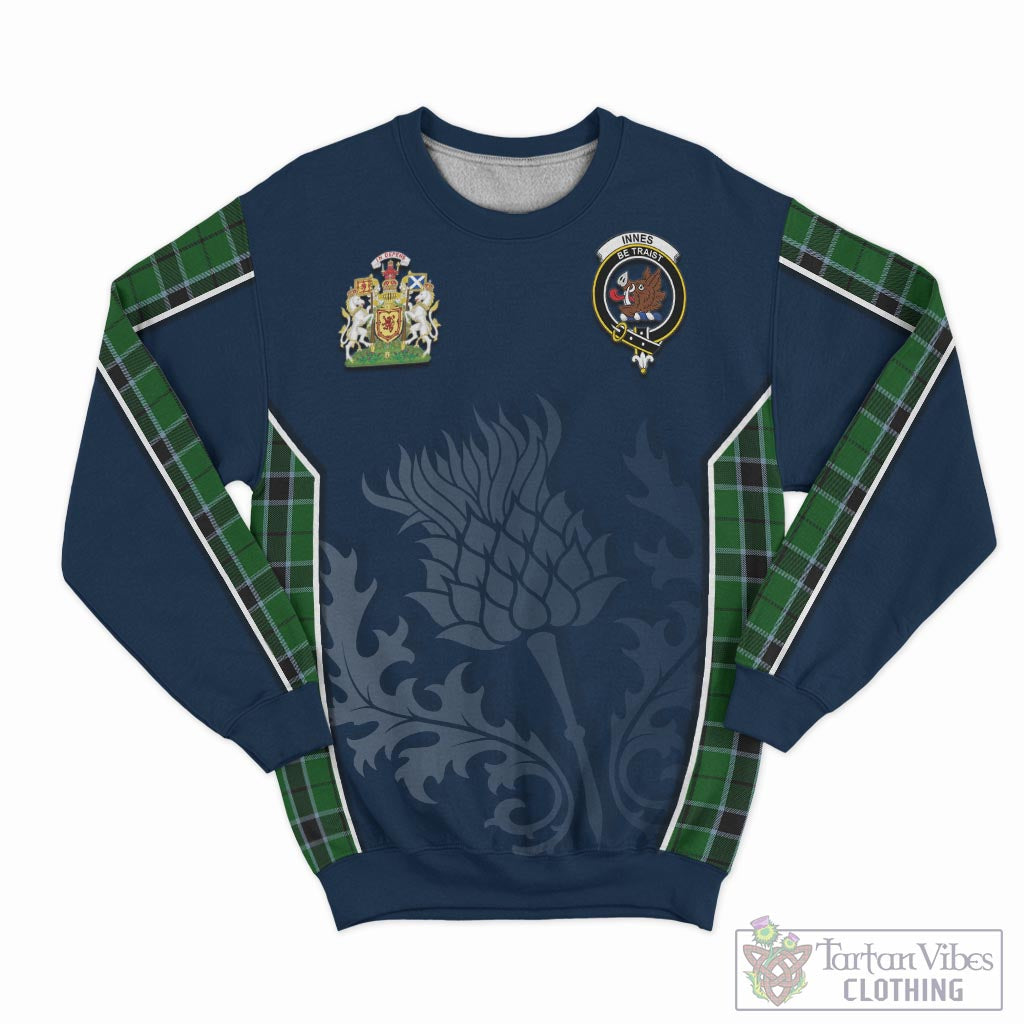 Tartan Vibes Clothing Innes Hunting Tartan Sweatshirt with Family Crest and Scottish Thistle Vibes Sport Style