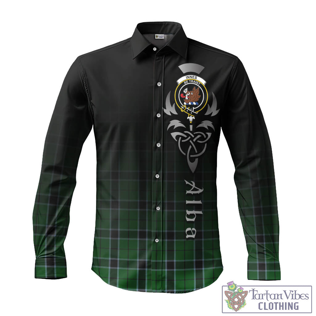 Tartan Vibes Clothing Innes Hunting Tartan Long Sleeve Button Up Featuring Alba Gu Brath Family Crest Celtic Inspired