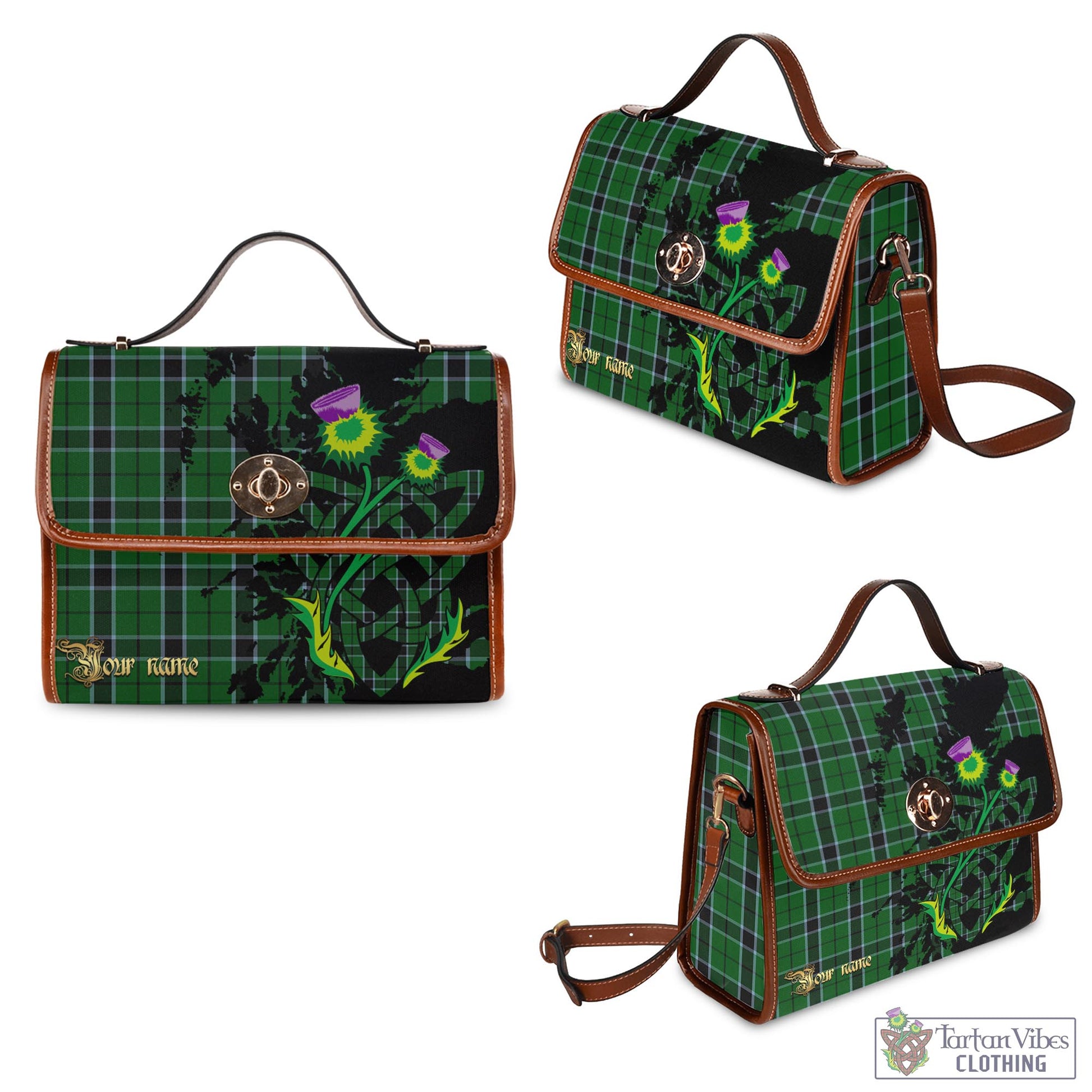 Tartan Vibes Clothing Innes Hunting Tartan Waterproof Canvas Bag with Scotland Map and Thistle Celtic Accents