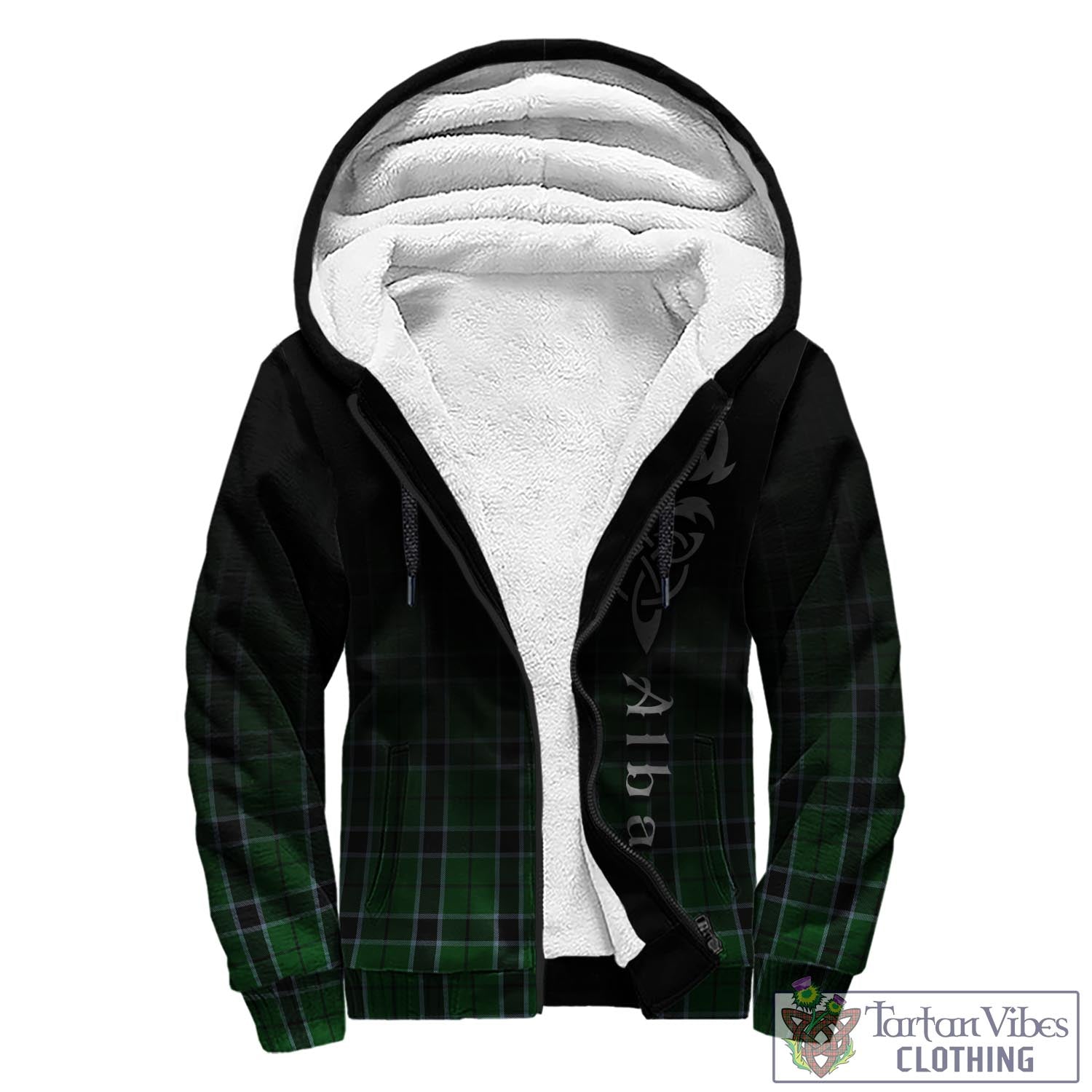 Tartan Vibes Clothing Innes Hunting Tartan Sherpa Hoodie Featuring Alba Gu Brath Family Crest Celtic Inspired