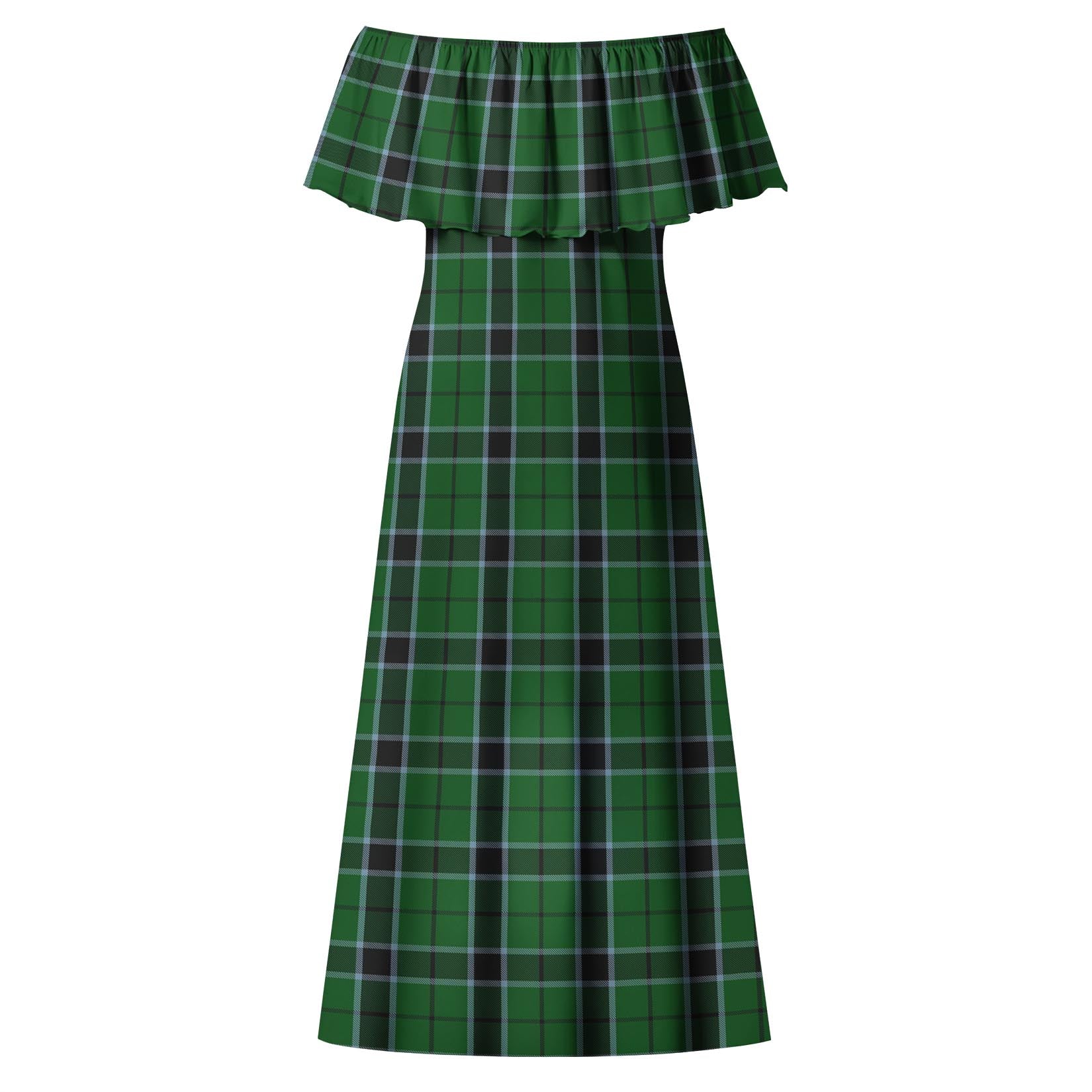 Innes Hunting Tartan Off Shoulder Long Dress - Tartanvibesclothing