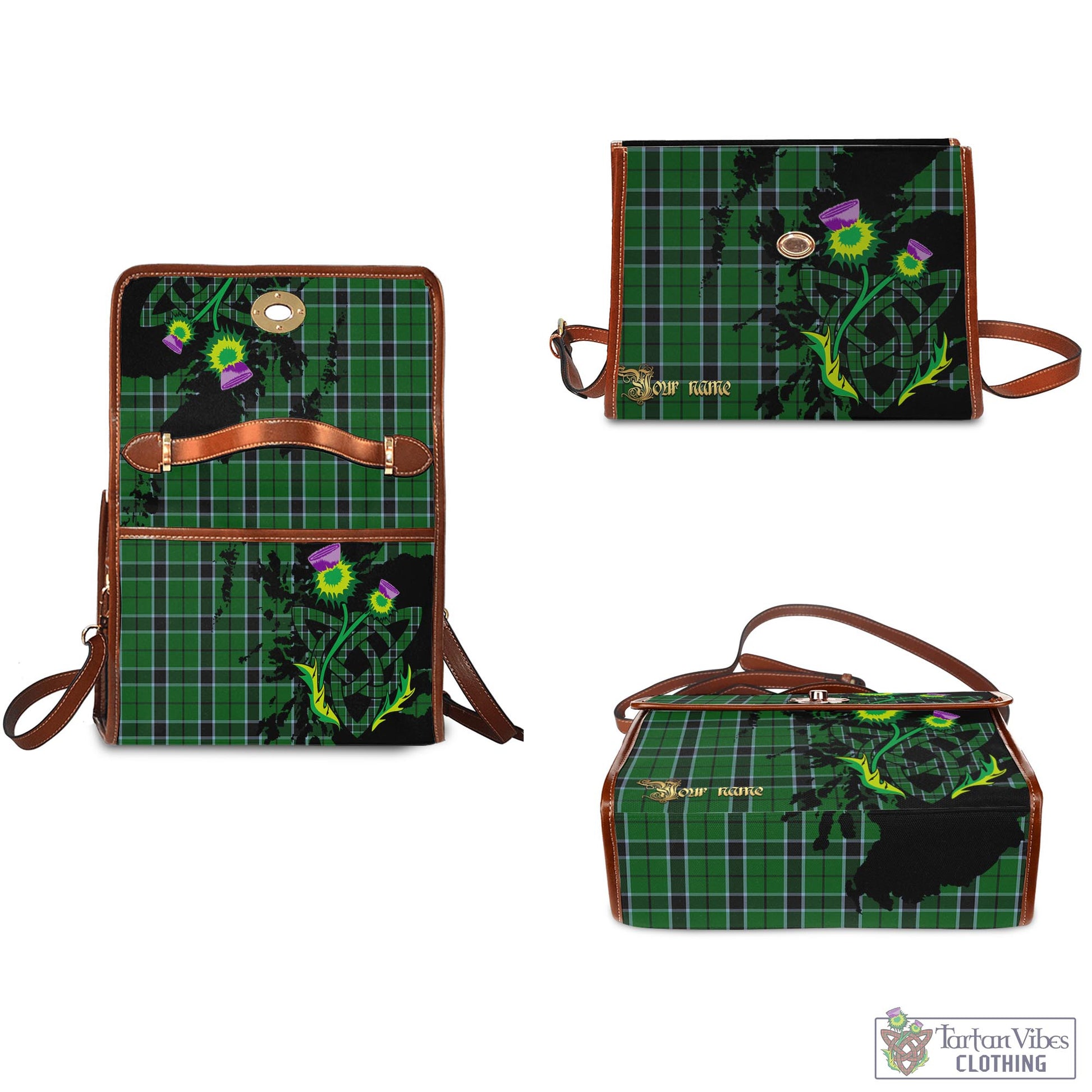 Tartan Vibes Clothing Innes Hunting Tartan Waterproof Canvas Bag with Scotland Map and Thistle Celtic Accents