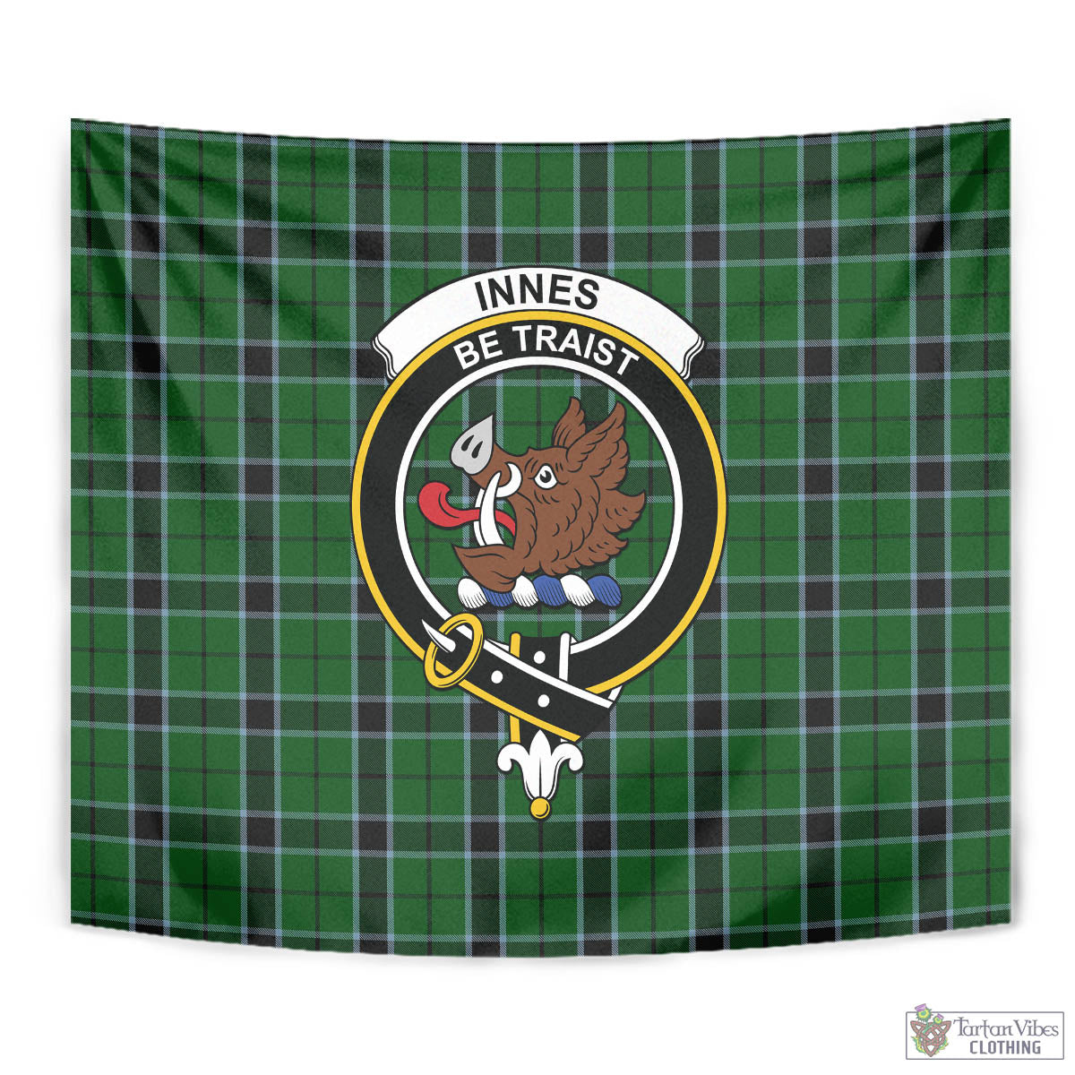 Tartan Vibes Clothing Innes Hunting Tartan Tapestry Wall Hanging and Home Decor for Room with Family Crest