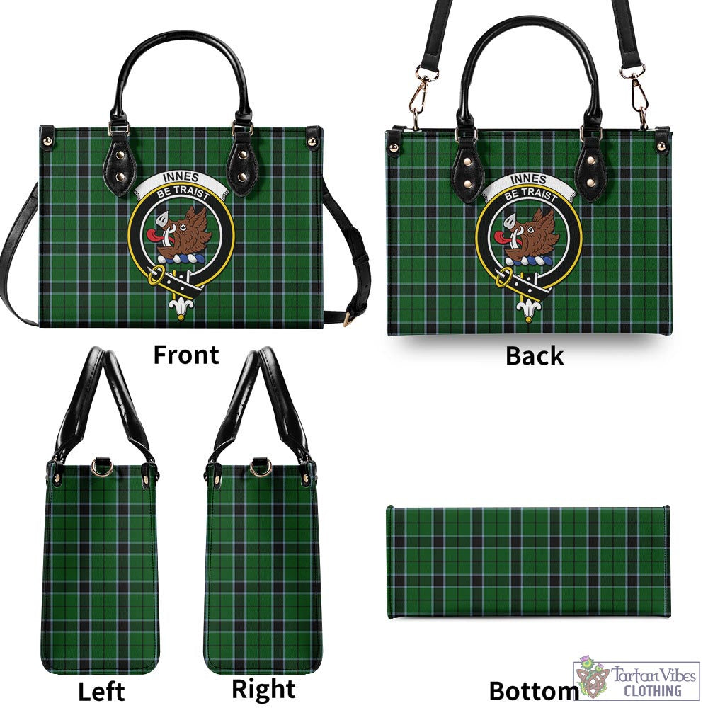 Tartan Vibes Clothing Innes Hunting Tartan Luxury Leather Handbags with Family Crest