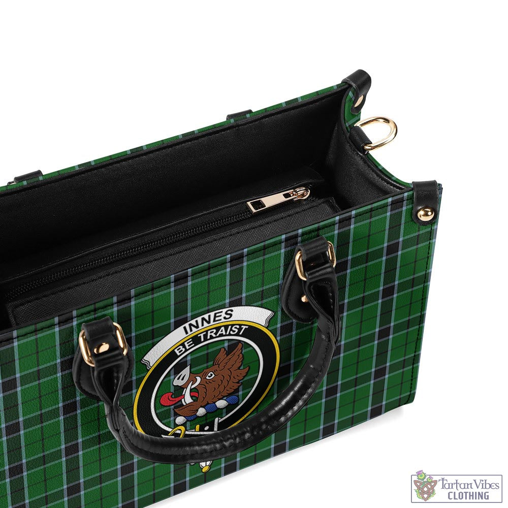 Tartan Vibes Clothing Innes Hunting Tartan Luxury Leather Handbags with Family Crest