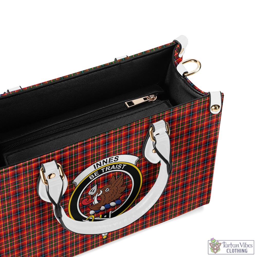 Tartan Vibes Clothing Innes Modern Tartan Luxury Leather Handbags with Family Crest