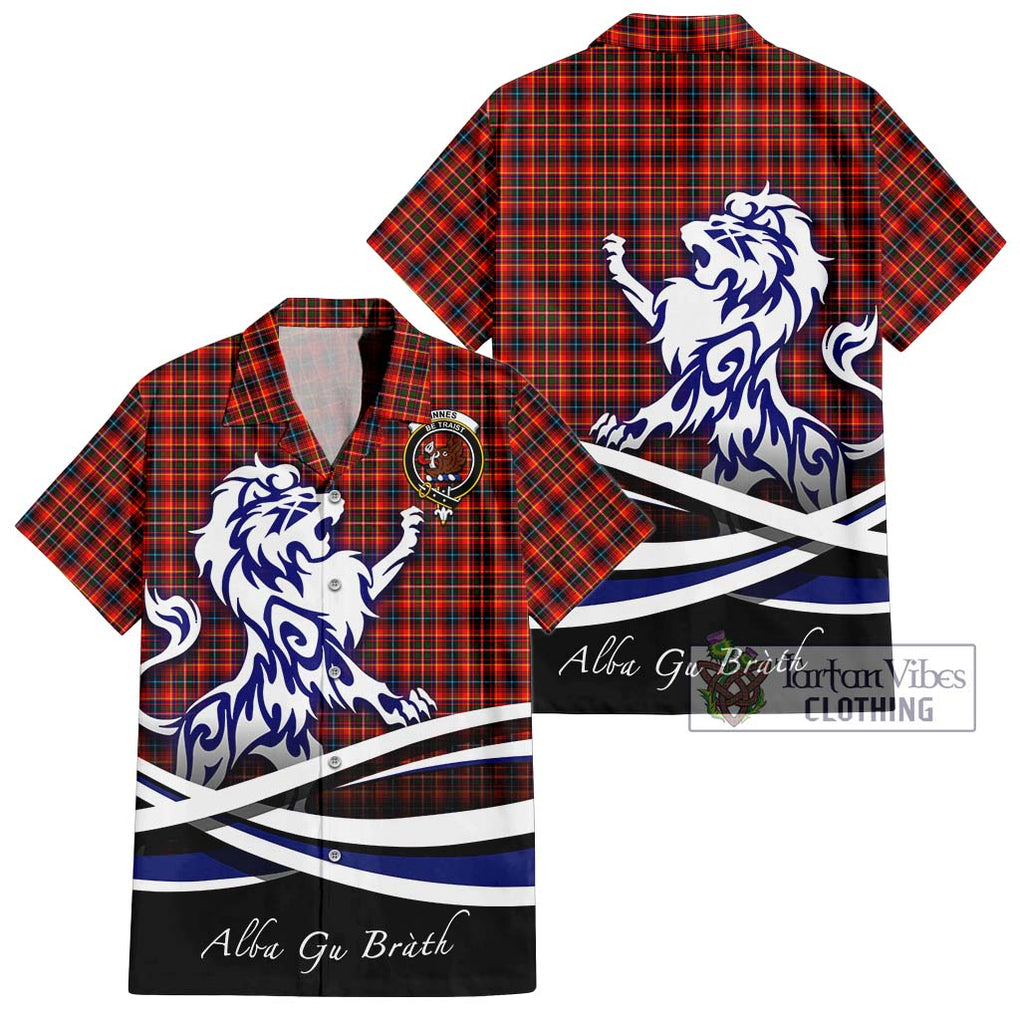 Innes Modern Tartan Short Sleeve Button Shirt with Alba Gu Brath Regal Lion Emblem Kid - Tartanvibesclothing Shop