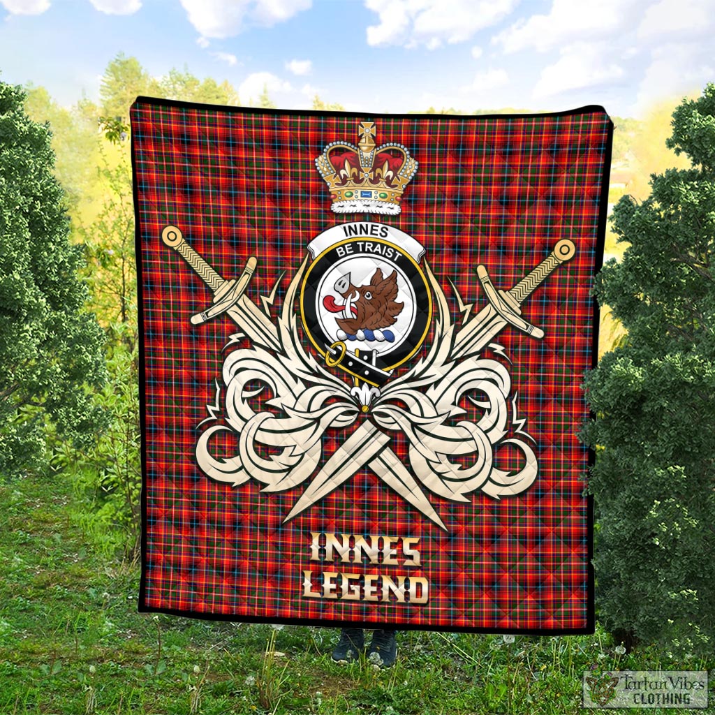 Tartan Vibes Clothing Innes Modern Tartan Quilt with Clan Crest and the Golden Sword of Courageous Legacy