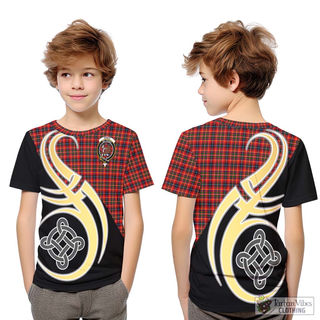 Innes Modern Tartan Kid T-Shirt with Family Crest and Celtic Symbol Style Youth XL Size14 - Tartan Vibes Clothing