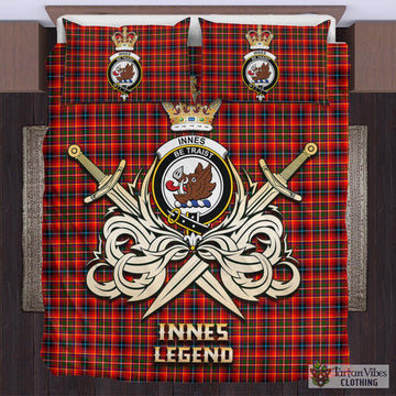 Innes Modern Tartan Bedding Set with Clan Crest and the Golden Sword of Courageous Legacy