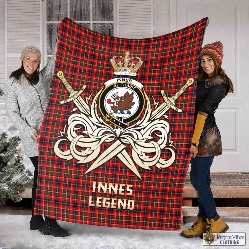 Tartan Vibes Clothing Innes Modern Tartan Blanket with Clan Crest and the Golden Sword of Courageous Legacy