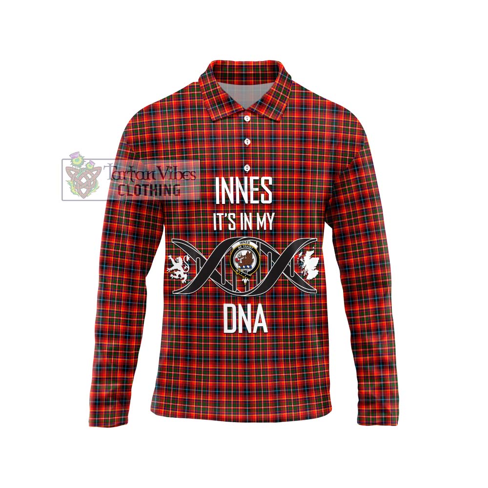 Innes Modern Tartan Long Sleeve Polo Shirt with Family Crest DNA In Me Style Unisex - Tartanvibesclothing Shop