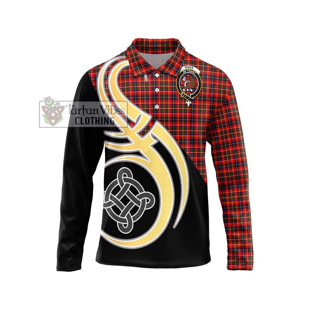 Innes Modern Tartan Long Sleeve Polo Shirt with Family Crest and Celtic Symbol Style Unisex - Tartan Vibes Clothing