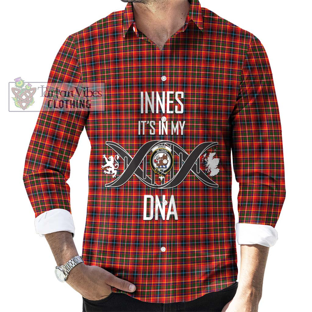 Innes Modern Tartan Long Sleeve Button Shirt with Family Crest DNA In Me Style Men's Shirt S - Tartanvibesclothing Shop