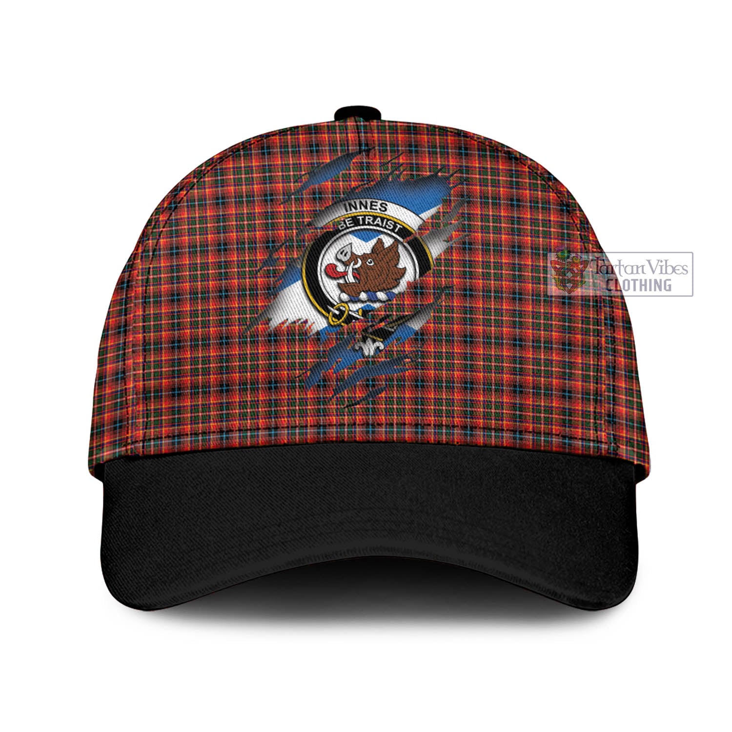 Tartan Vibes Clothing Innes Modern Tartan Classic Cap with Family Crest In Me Style