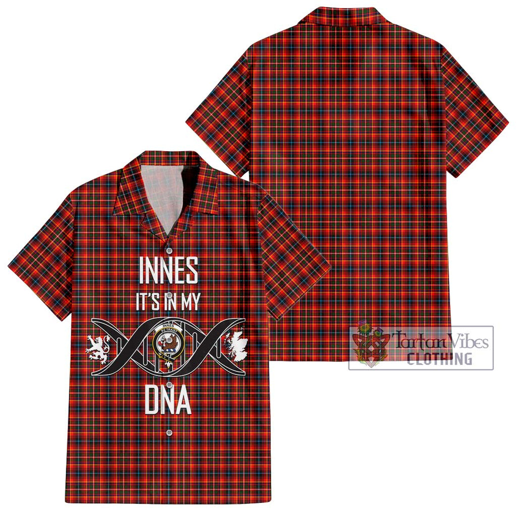 Innes Modern Tartan Short Sleeve Button Shirt with Family Crest DNA In Me Style Kid - Tartanvibesclothing Shop