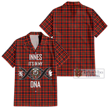 Innes Modern Tartan Short Sleeve Button Shirt with Family Crest DNA In Me Style