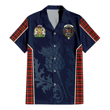 Innes Modern Tartan Short Sleeve Button Up Shirt with Family Crest and Scottish Thistle Vibes Sport Style