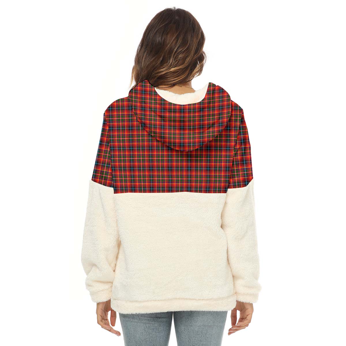 Innes Modern Tartan Women's Borg Fleece Hoodie With Half Zip with Family Crest - Tartan Vibes Clothing