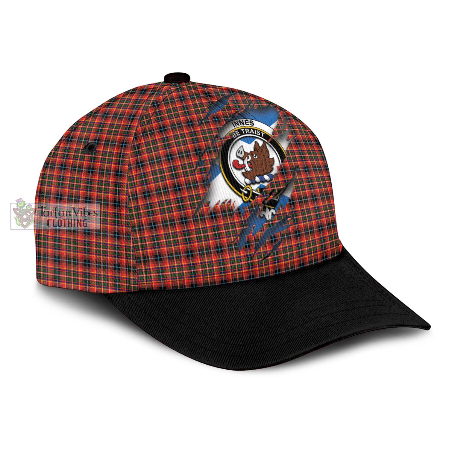 Tartan Vibes Clothing Innes Modern Tartan Classic Cap with Family Crest In Me Style