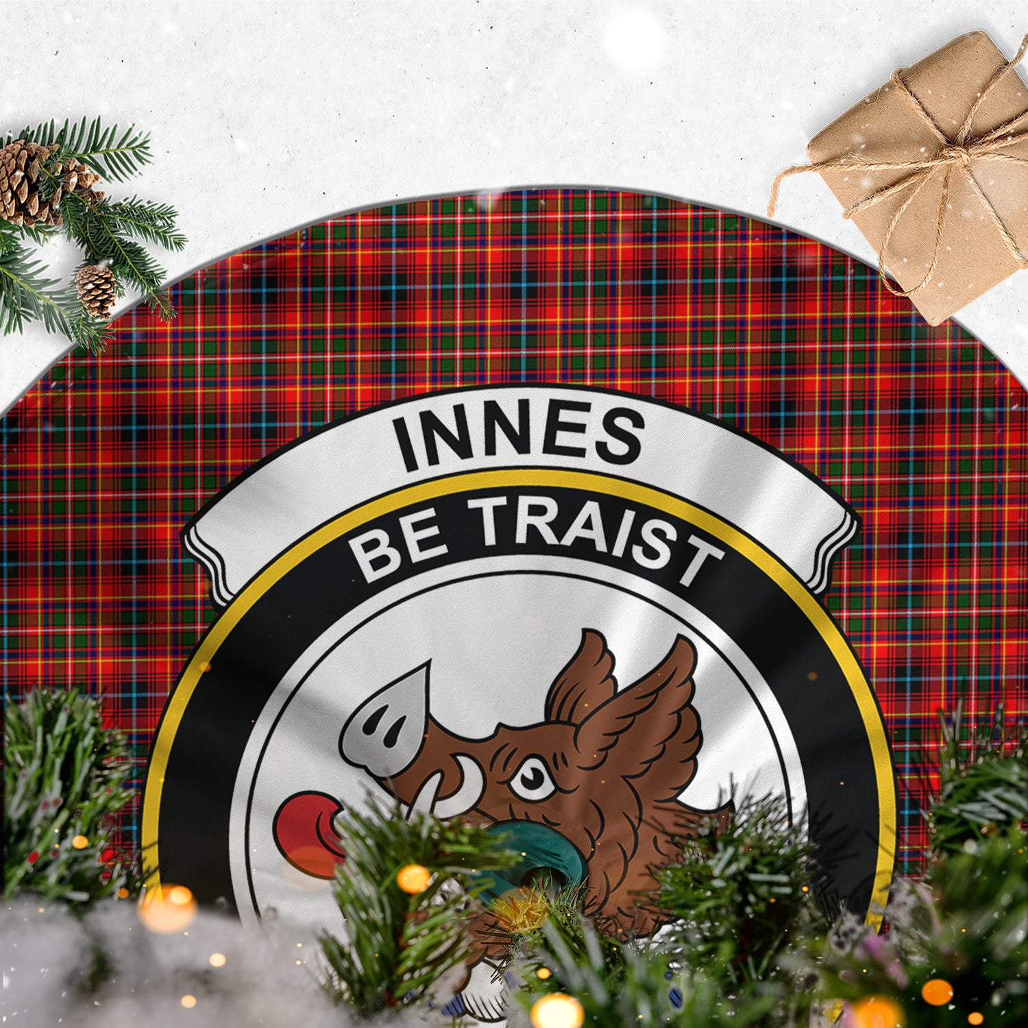 Innes Modern Tartan Christmas Tree Skirt with Family Crest - Tartanvibesclothing