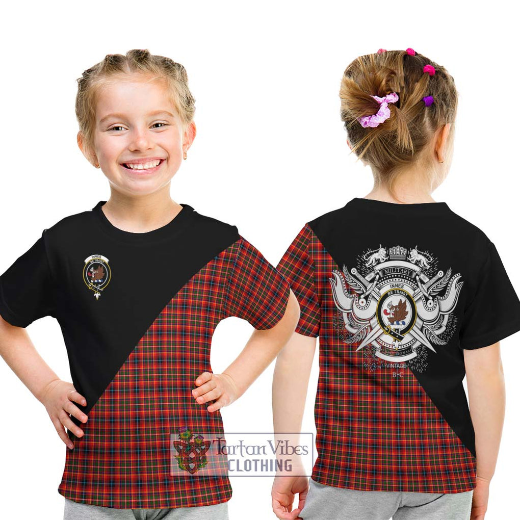 Innes Modern Tartan Kid T-Shirt with Family Crest and Military Logo Style - Tartanvibesclothing Shop