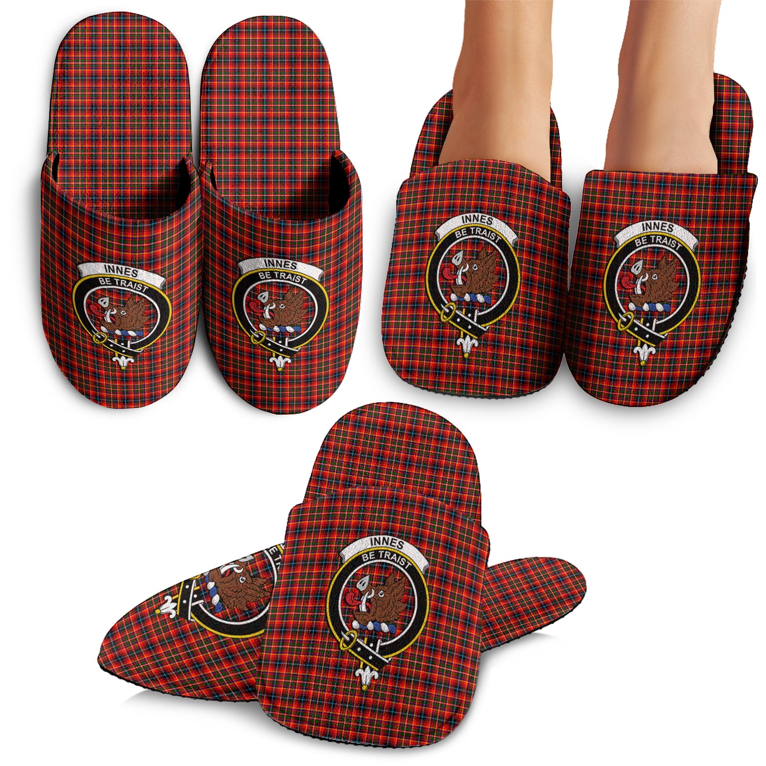 Innes Modern Tartan Home Slippers with Family Crest - Tartanvibesclothing