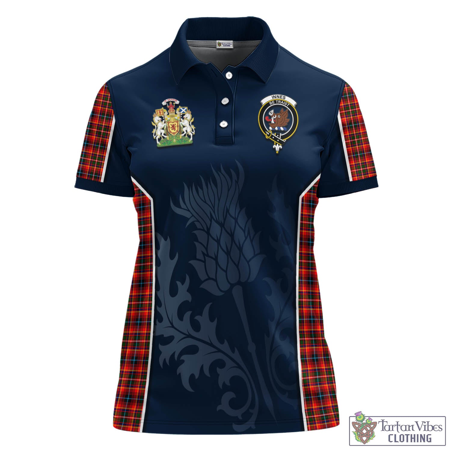 Tartan Vibes Clothing Innes Modern Tartan Women's Polo Shirt with Family Crest and Scottish Thistle Vibes Sport Style