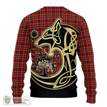 Innes Modern Tartan Ugly Sweater with Family Crest Celtic Wolf Style