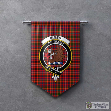 Innes Modern Tartan Gonfalon, Tartan Banner with Family Crest